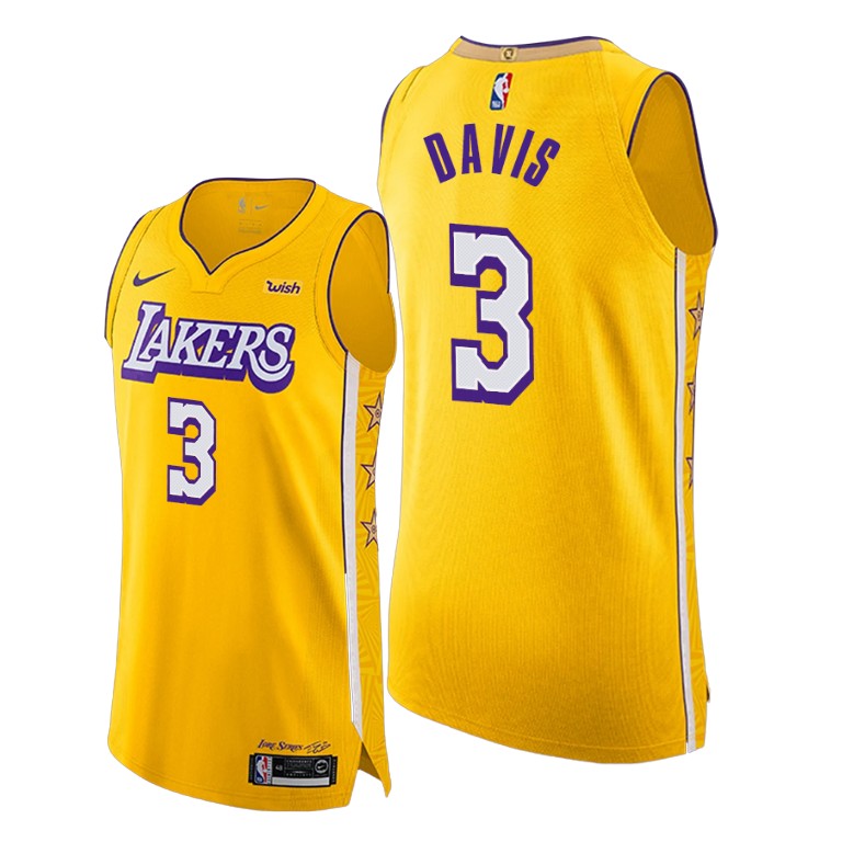 Men's Los Angeles Lakers Anthony Davis #3 NBA Yellow Authentic City Edition Gold Basketball Jersey KRZ7583JB